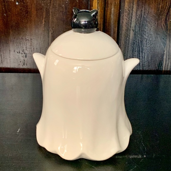 Ghost with Black Cat Hand Painted Halloween Canister - Picture 8 of 13